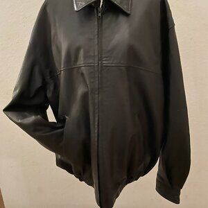 Outbrook Men's Black Leather Bomber Zip Front Jacket 2X